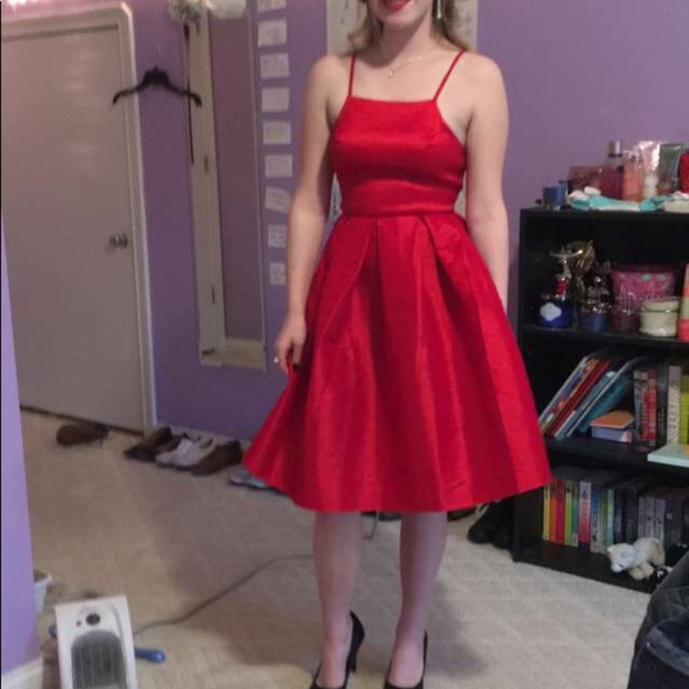 Red ball dress.